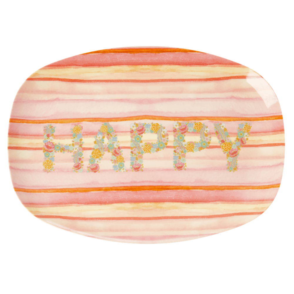 Happy Pink Print Rectangular Melamine Plate By Rice DK